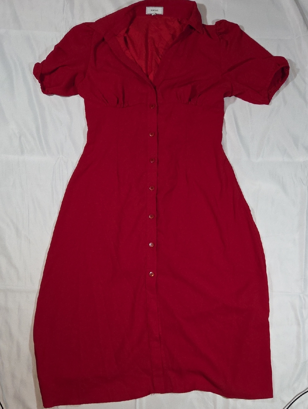 Rihoas V-neck Red Button Up Dress Short Sleeve Size Large